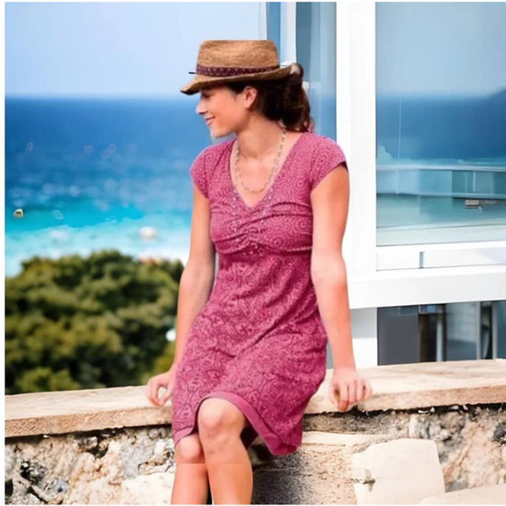 Athleta Dhara Double Layer Paisley Print Burnout A-line vneck summer Dress small